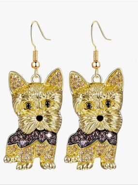 Crystal Yorkshire Terrier Dog Pendant Earrings Pet Charm Earrings